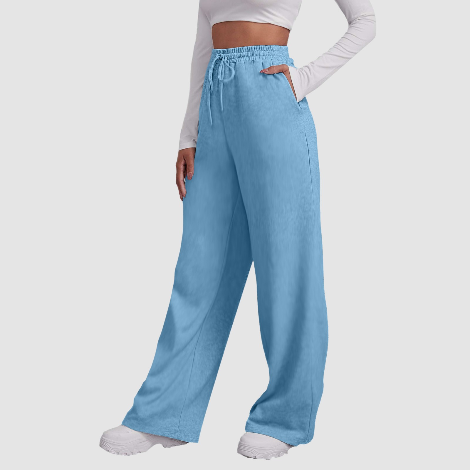 thumbnail image 2 of Pantalones de yoga de cintura alta con forro polar para mujer - Pierna ancha y recta, bolsillos para hacer ejercicio/uso informal (S-XXXL), 2 of 6
